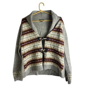 Eddie Bauer Gray Women's XL Toggle Button Sweater Brown Tan Fisherman Wool Blend